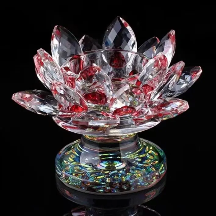 水晶莲花烛台  七彩色莲花座，家居工艺品摆件