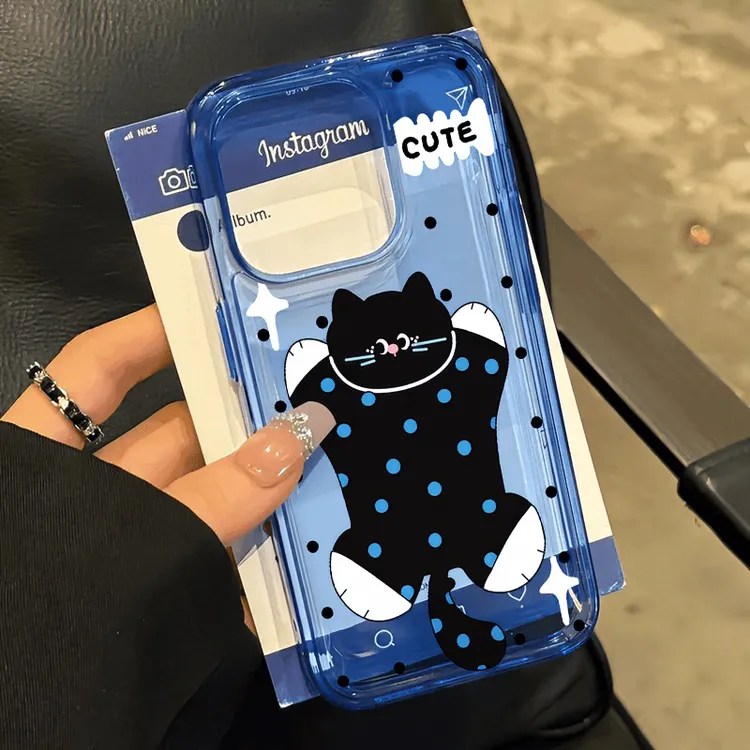 趣味壳韩系ins波点黑猫适用iPhone15手机壳苹果16/13promax小众14