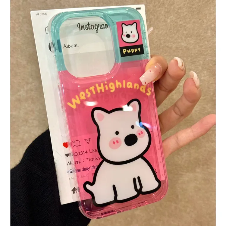 小红书爆款拼接西高地适用iPhone16苹果13手机壳15promax可爱1411