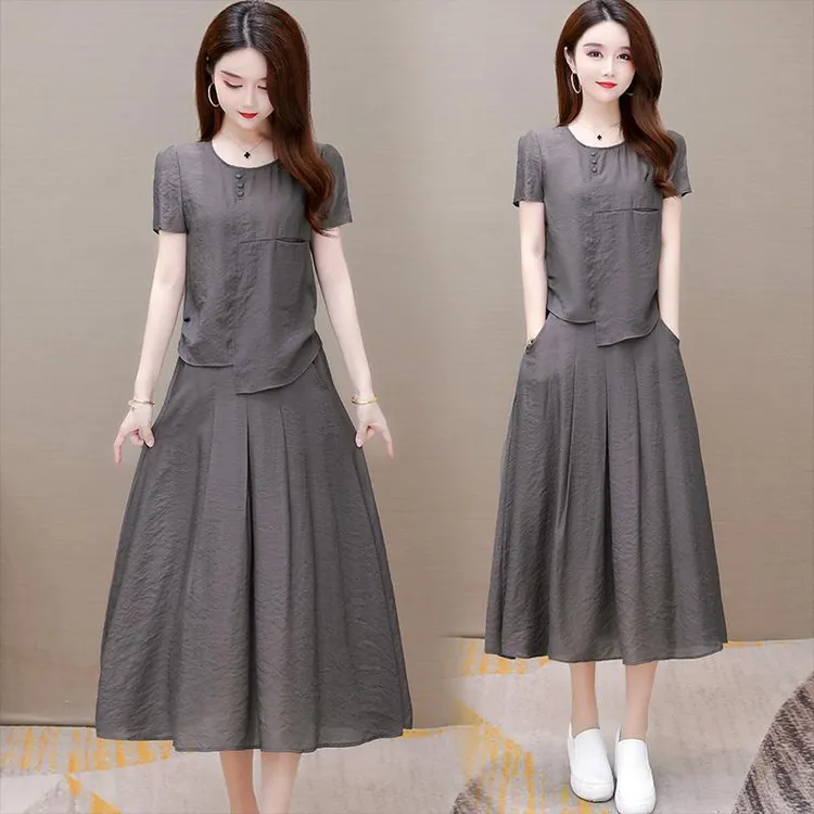 气质两件套连衣裙女夏2024夏季新款妈妈休闲显瘦一整套装裙子时尚