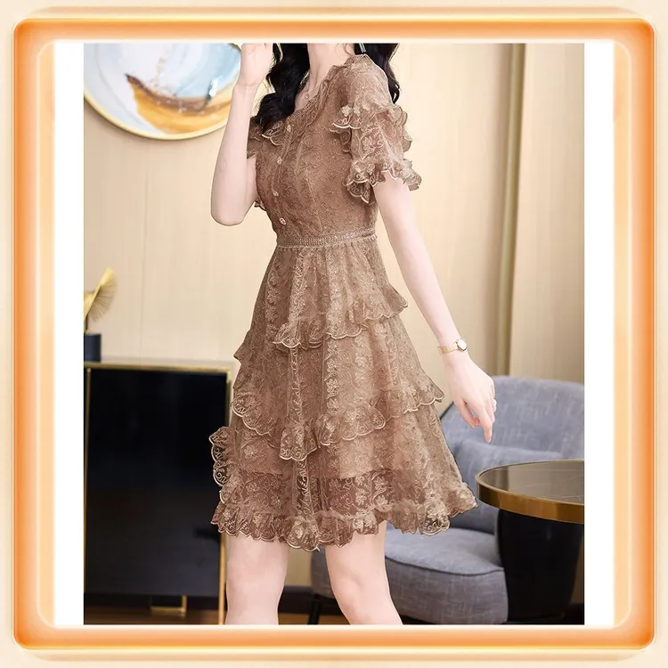 夏季2023新款法式小个子蛋糕裙连衣裙妈妈装裙子修身洋气显瘦女款
