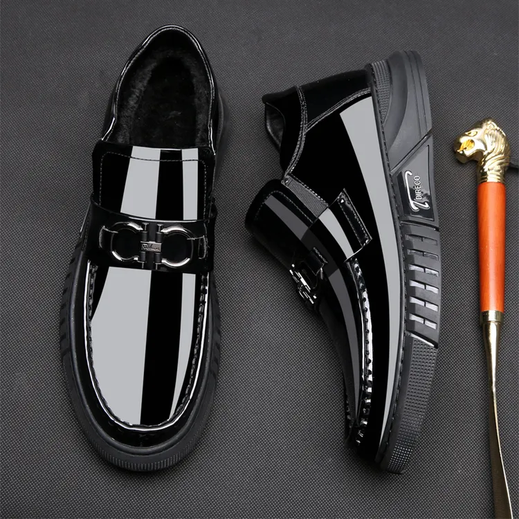 漆皮棉鞋男冬加绒加厚2025新款冬季靴厚底男士潮鞋软底靴子保暖