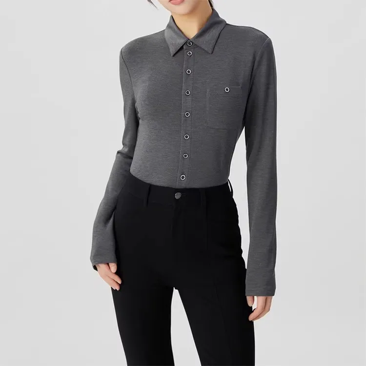{专柜}商场同款莫代尔加绒秋季气质修身显瘦长袖衬衫1300820