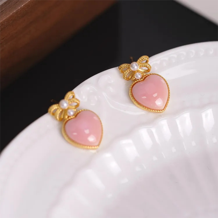 925银耳饰 女王粉色爱心耳钉耳环耳饰1271