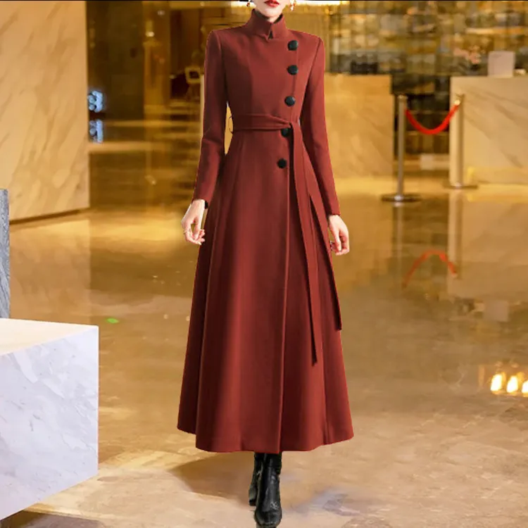 正版安哥拉红羊绒大衣女长款2024冬季新款时尚高端高贵呢子外套女