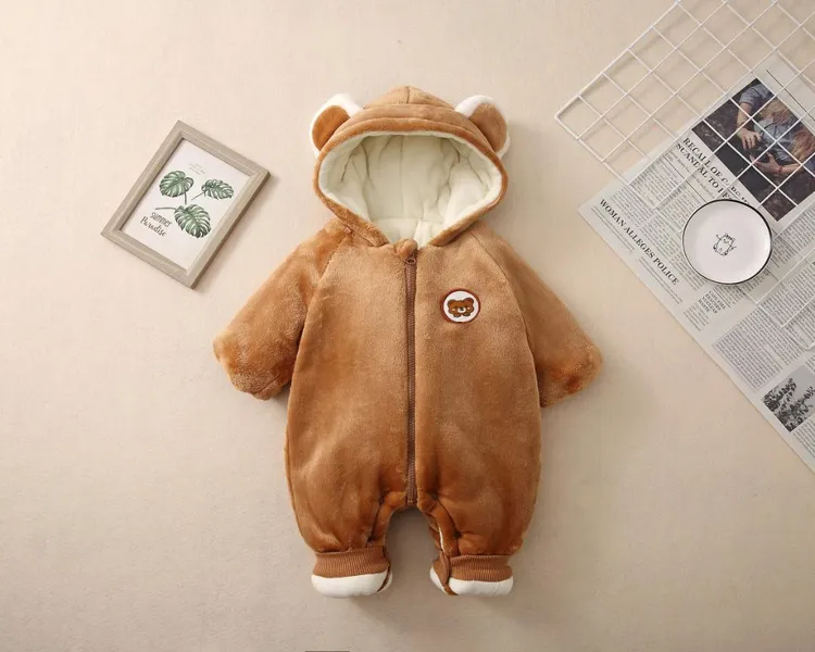 儿童连帽爬爬服婴儿连体衣加绒加厚保暖宝宝连体服男童女童冬款