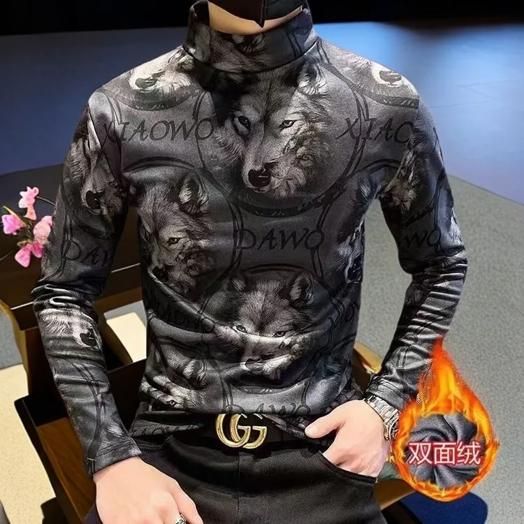 2025秋冬季中领男士德绒打底衫保暖秋衣内搭时尚洋气半高领痞帅T