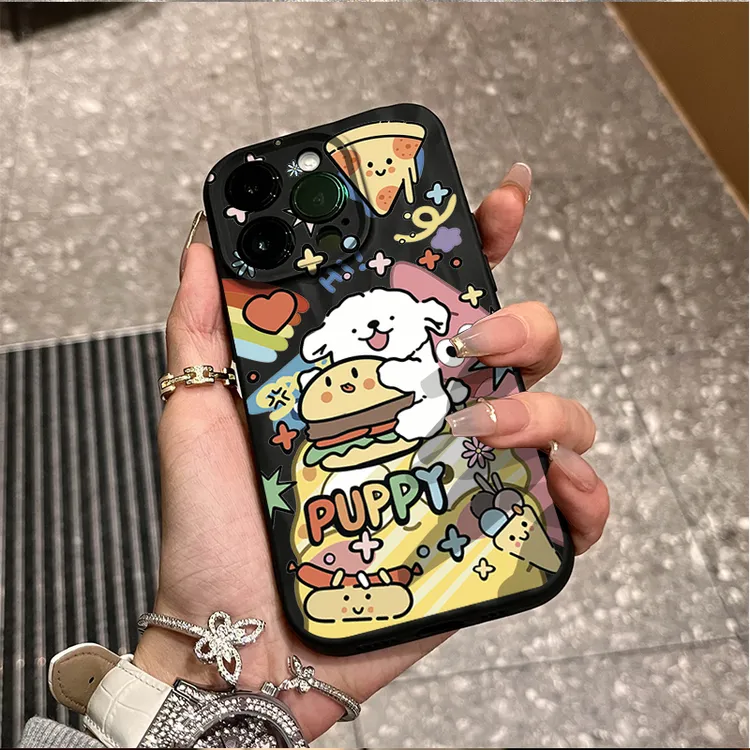 汉堡小狗苹果15promax褶皱手机壳iphone14全包13p12软壳11/8x卡通