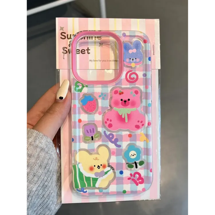 格子小动物适用苹果13 15手机壳iPhone14promax防摔12 11卡通xr软