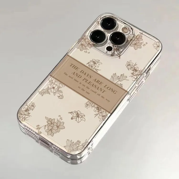 112线条植物英文苹果iPhone11太空壳适用15手机壳14promax全包13