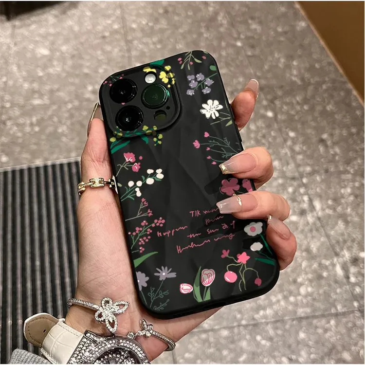 ins小碎花iphone15苹果手机壳14promax软褶皱13pro高级12P全包11