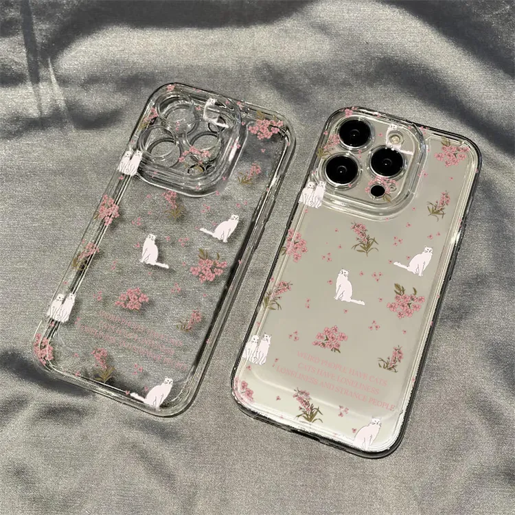 法式碎花猫咪iphone15苹果手机壳14promax软胶13pro透明12 创意XR