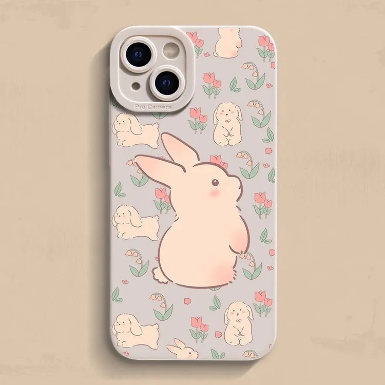 花丛白兔iPhone15ProMax手机壳14苹果13硅胶12全包78p男女11xs/xr