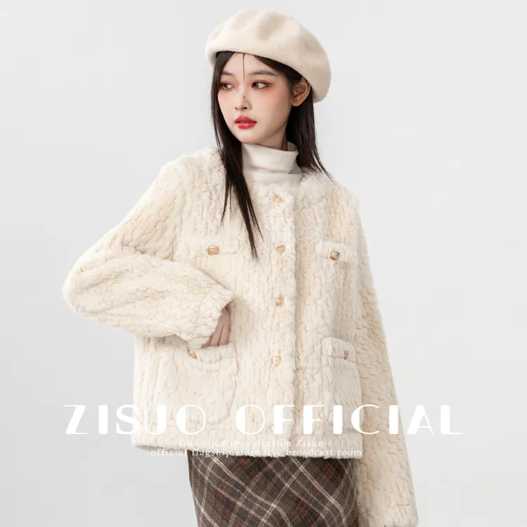 2025秋冬新款小香风颗粒绒外套女冬皮毛一体加厚保暖毛毛夹克上衣