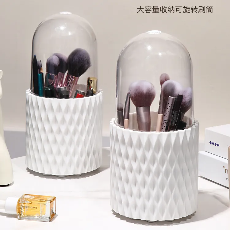 360°旋转大容量化妆刷口红文具收纳盒防尘刷子简约宿舍桌面收纳桶