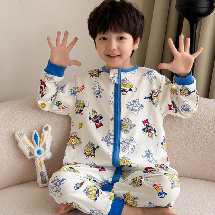 儿童睡袋春秋奥特曼纯棉男童防着凉连身护肚宝宝男孩新款连体睡衣