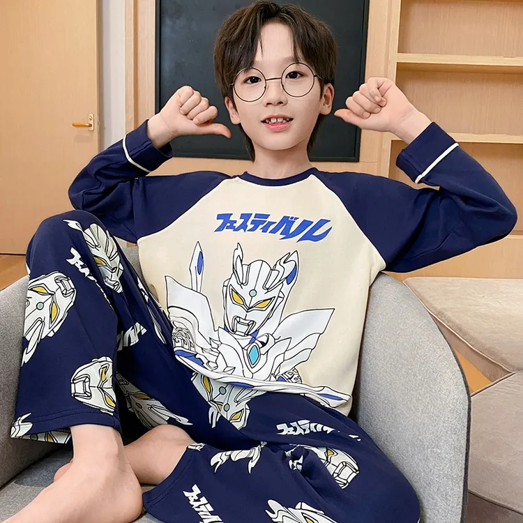 儿童睡衣男童2025新款春秋赛罗奥特曼纯棉长袖男孩家居服宝宝薄款