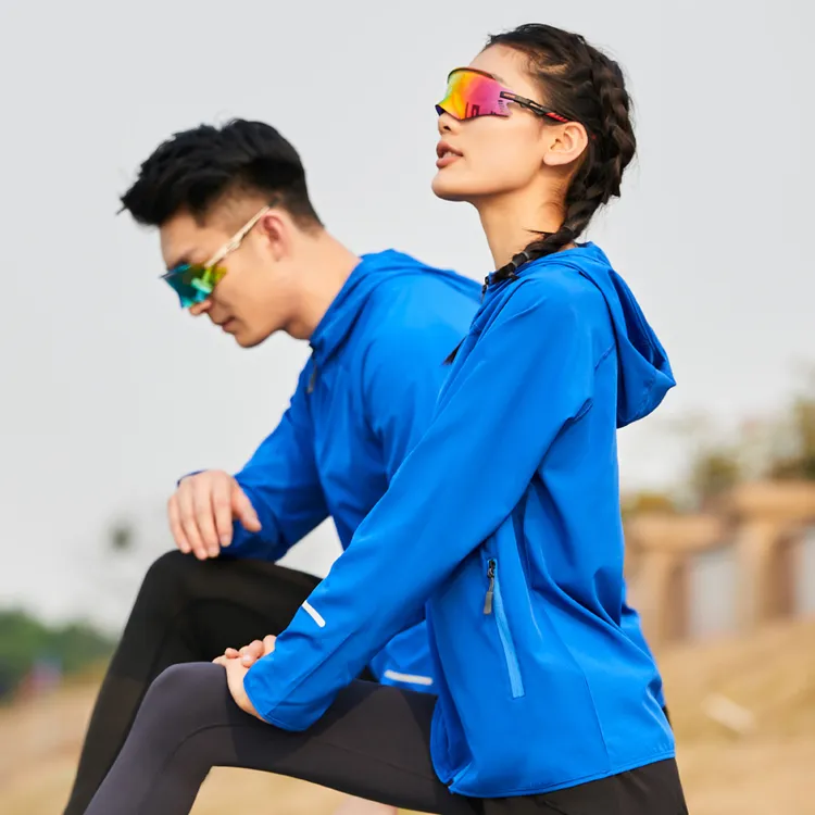 秋季薄款跑步运动服男女连帽开衫外套速干防风夹克反光训练上衣