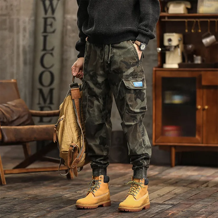 秋冬新款男士工装裤男潮牌运动韩版潮流束脚裤美式迷彩裤多口袋