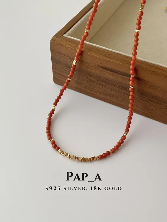 坠链均925银 PAPA·中国红碎银子串珠项链 | 45cm