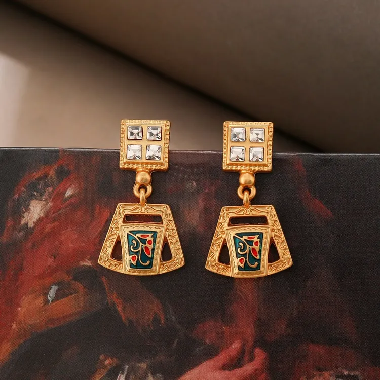 铜合金珐琅耳饰 新中式复古彩色耳环小众轻奢时尚个性气质高级感