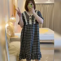 3034气质睡衣韩版女夏季大码睡裙宽松长裙加大加宽凉快舒适碎花