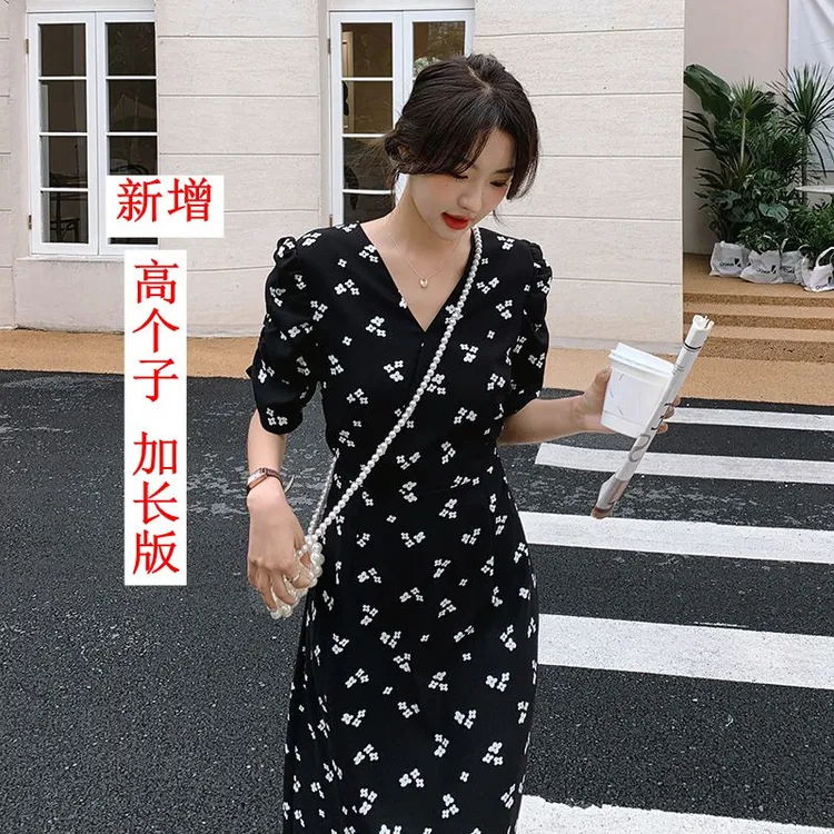 高个子女生连衣裙加长175收腰长裙到脚踝超长款法式碎花裙夏季170