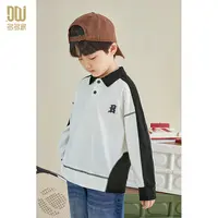 多多家5909【设计师款.不掉色】儿童中大童黑白撞色Polo衫翻领春季