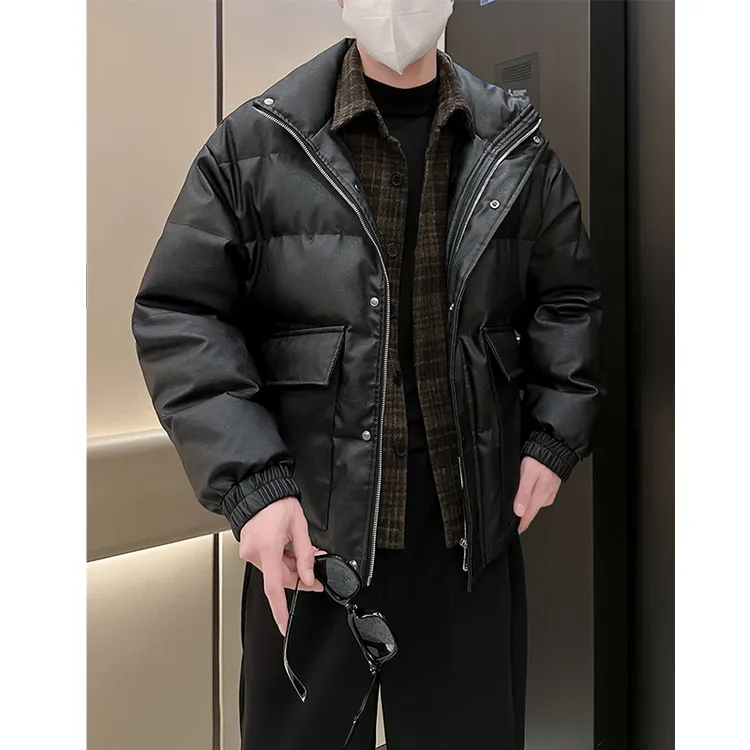 阿航原创2025冬季假两件潮流加厚皮棉衣宽松面包服保暖皮棉衣外套