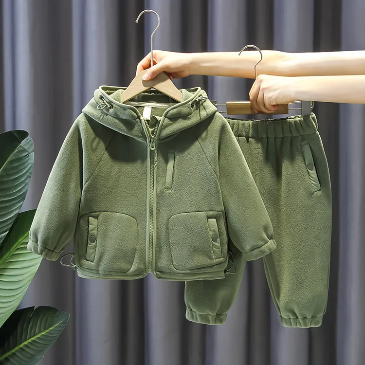 男童加绒套装2025新款宝宝韩版时髦春装儿童加厚双面绒两件套童装
