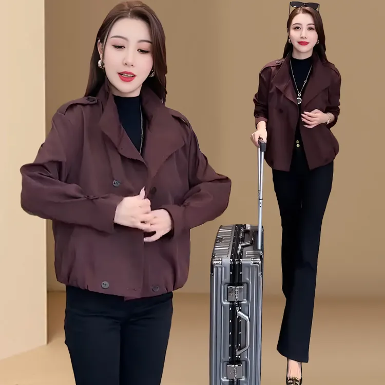 安可拉红洋气女2025春秋新款小个子短款韩系韩系娃娃短款风衣外套
