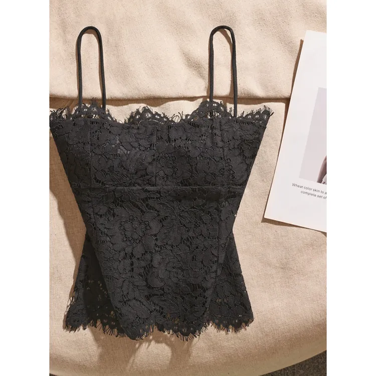 法式甜辣蕾丝吊带背心女内搭夏季性感纯欲花纹镂空设计感上衣外穿
