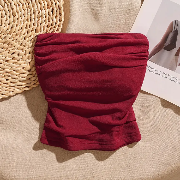 法式甜辣别致网纱上衣女文胸一体一字肩抹胸内搭美背裹胸辣妹背心