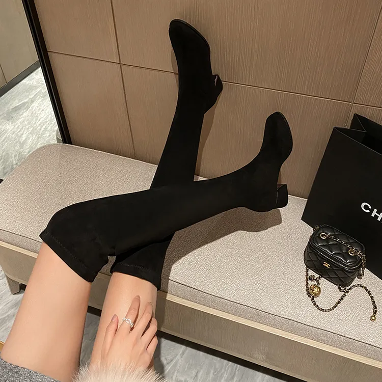 爆款！显瘦显腿长！2025年新款圆头百搭粗跟中跟过膝瘦瘦靴女靴