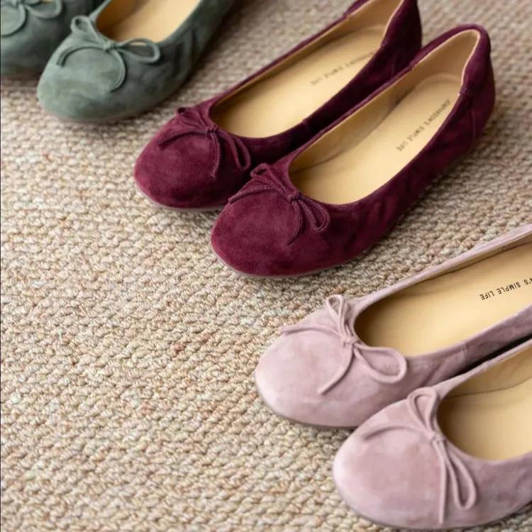 壹家shoes020007羊皮/羊绒芭蕾平底单鞋女浅口真皮圆头百搭防磨脚