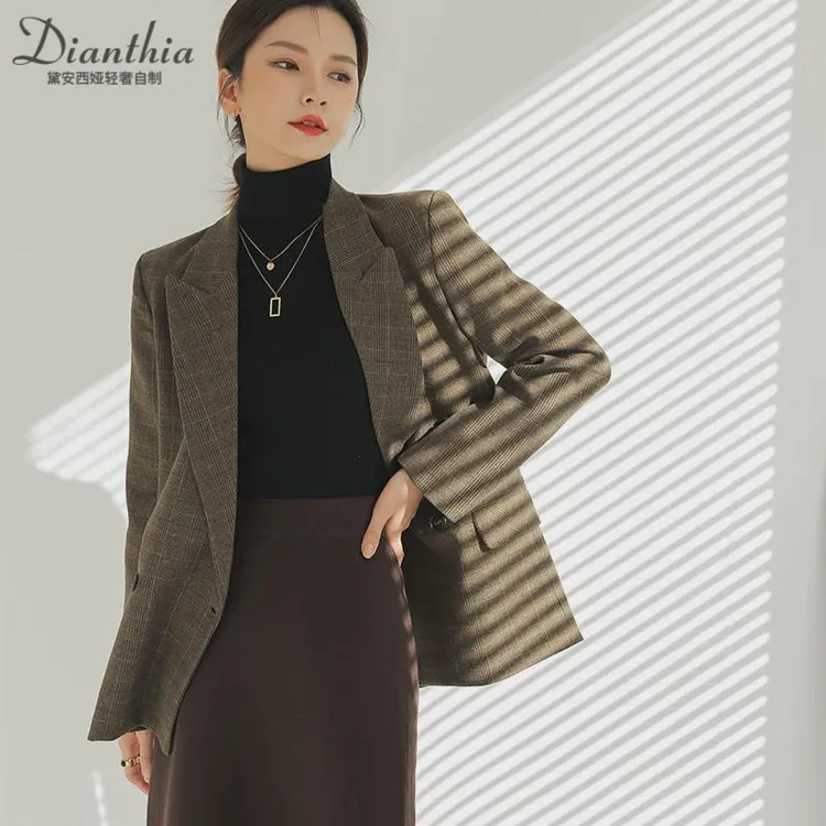 美拉德格子羊毛西装外套女2025春季设计感高级感复古毛呢西服
