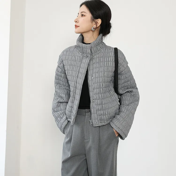 DianThia2025新款爆款秋冬棉服外套女立领下摆抽绳韩版洋气短外套