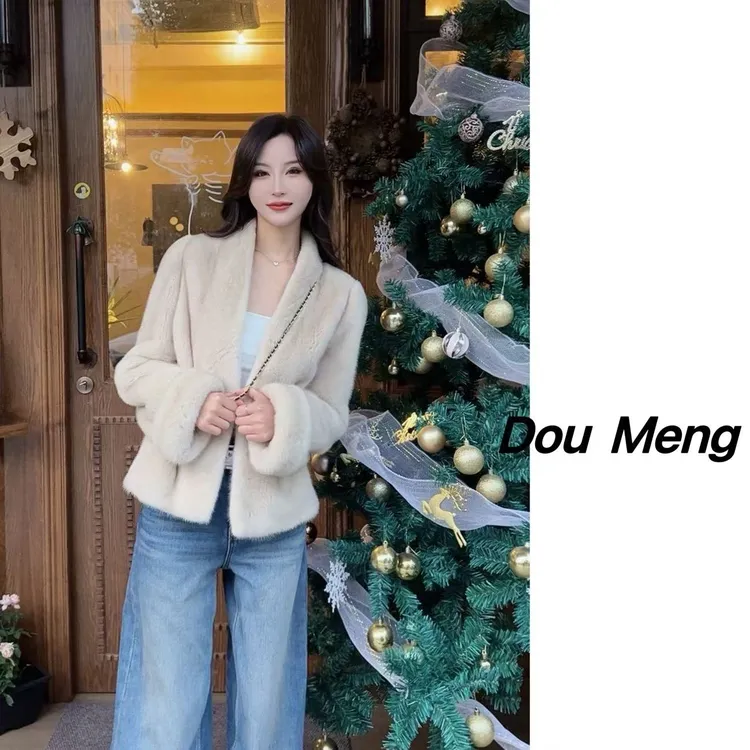 【豆萌】24418短款女海宁冬季貂皮大衣女外套短款长袖