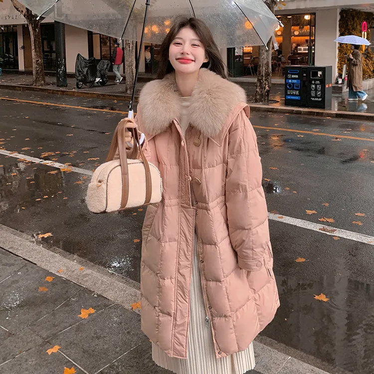 大毛领羽绒服女中长款2025冬季新款高级感宽松加厚保暖白鸭绒外套