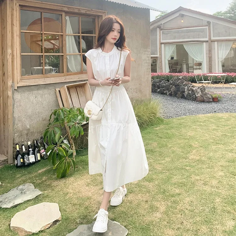 法式高级感白色连衣裙女2025年夏季新款气质收腰显瘦无袖背心裙子