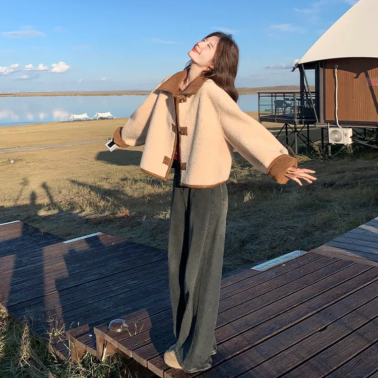 两面穿皮毛一体羊羔毛外套女2025年冬季新款美拉德短款麂皮绒上衣