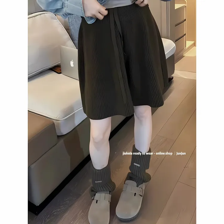韩系慵懒风针织短裤新款五分宽松百搭休闲裤显瘦阔腿裤女裤子气质