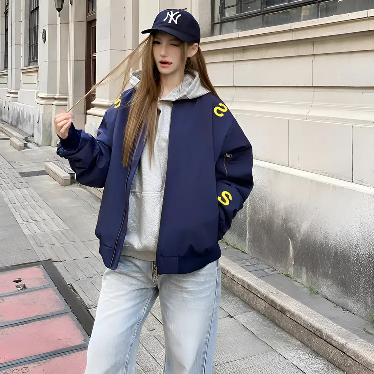 美式街头刺绣字母立领飞行夹克外套男女小众百搭情侣宽松棒球服潮