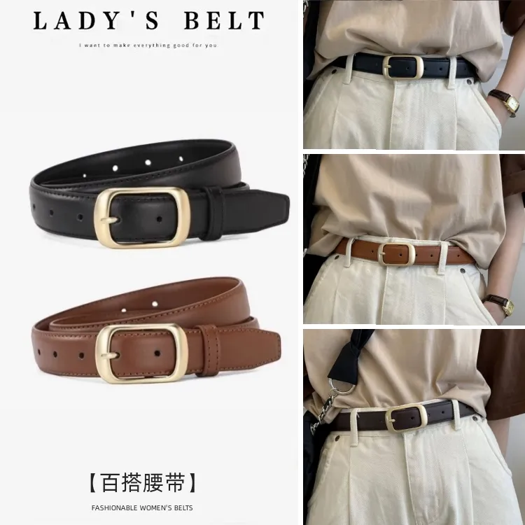 百搭款 2.8cm宽皮带简约百搭女款牛仔裤真皮女士时尚装饰针扣腰带