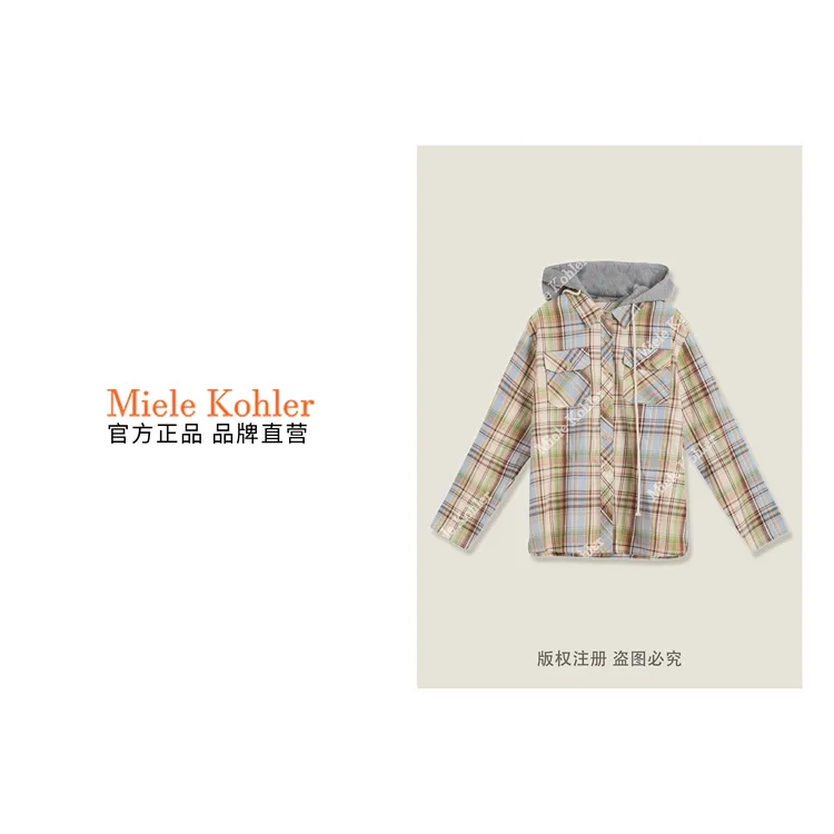 100%棉秋季新款设计感格纹百搭长袖衬衫MKKQ85697【澳门小源同款】