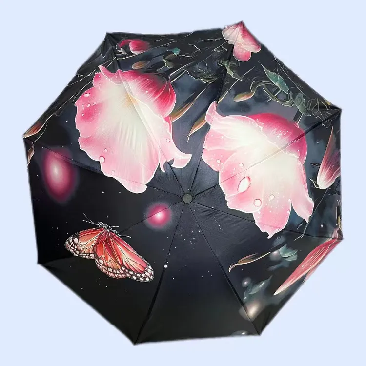 数码立体印花晴雨伞防晒防紫外线遮阳伞学生黑胶便携耐用折叠伞