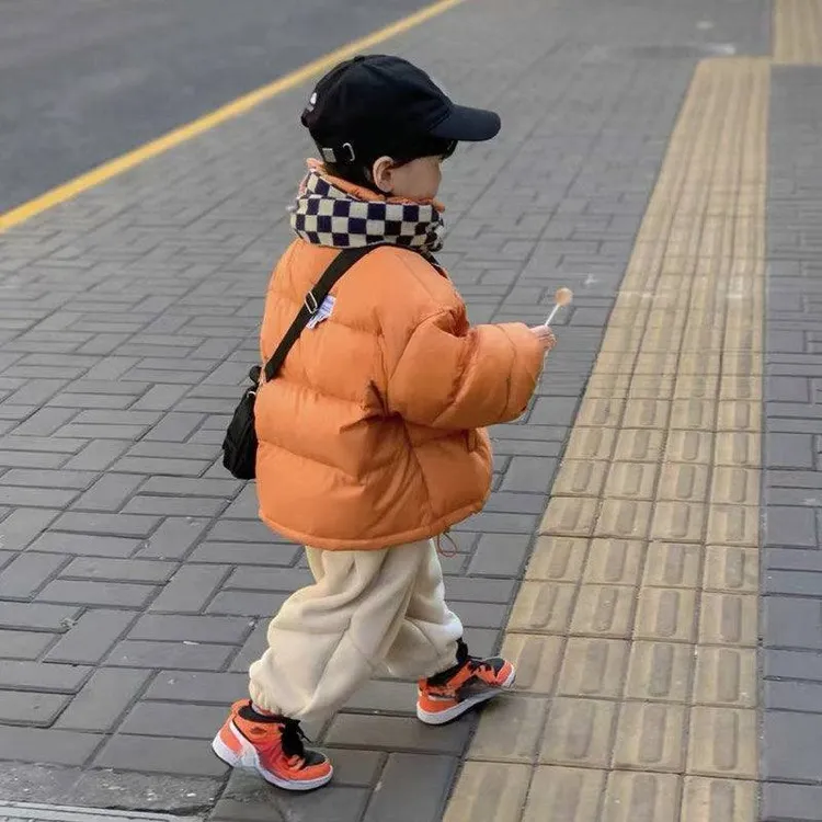 儿童羽绒服冬季加厚男女童纯色面包服短款外套宝宝休闲保暖上衣潮