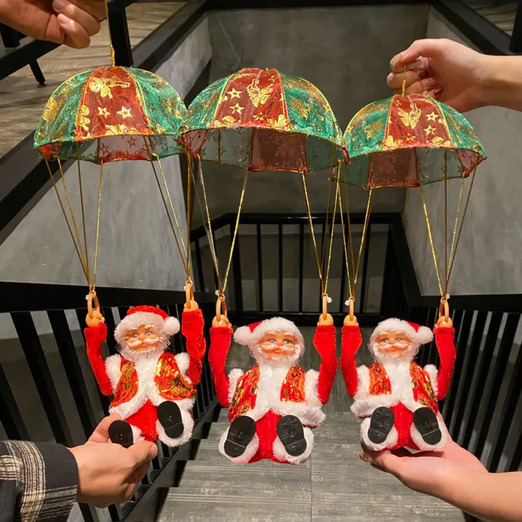 电动音乐圣诞节圣诞老人降落伞创意礼物节日氛围节庆饰品摆件装饰