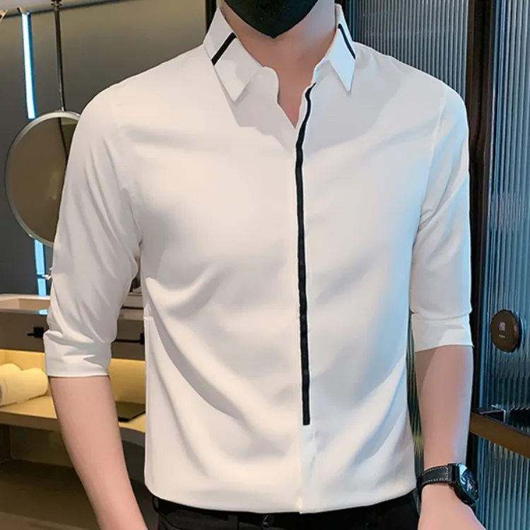 奥美普西比衬衫男高级感春夏季新款痞帅中袖寸衫潮流高端拼色七分