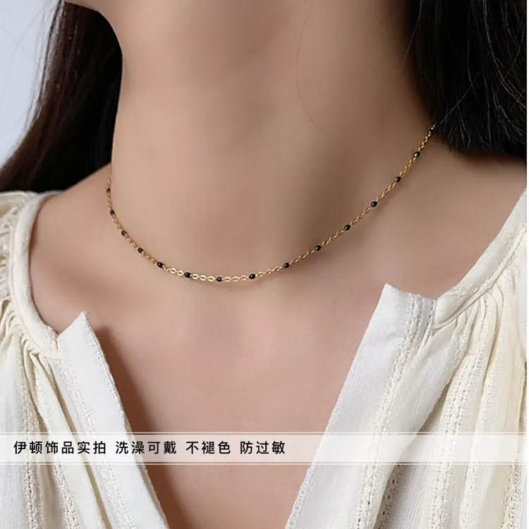 钛钢项链 【洗澡不用摘】杨采钰同款小黑珠小白珠锁骨链 叠戴素链